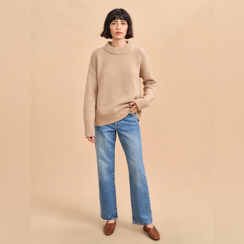 La Ligne Solid Marin Ribbed Crewneck Sweater Tan Melange‎